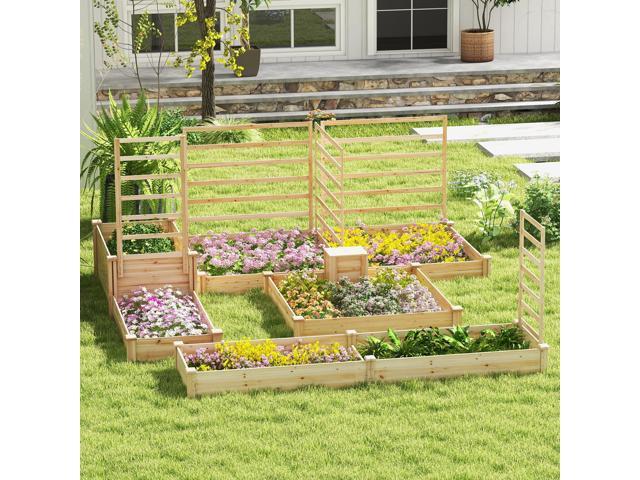 SlickBlue 49' x 49' x 10' Raised Garden Bed with Compost Bin and Open-ended Bottom-Natural