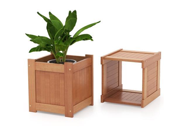SlickBlue Hardwood Planter Box with Bench for Garden Yard Balcony