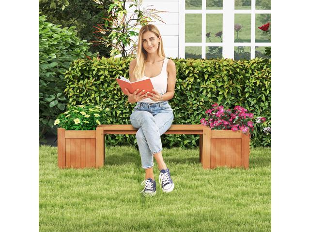 SlickBlue Hardwood Planter Box with Bench for Garden Yard Balcony