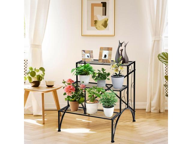 SlickBlue 3-Tier Metal Plant Rack Garden Shelf in Stair Style