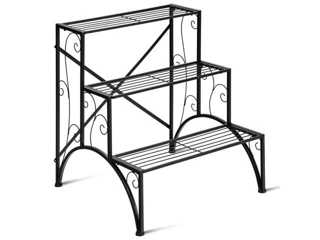 SlickBlue 3-Tier Metal Plant Rack Garden Shelf in Stair Style