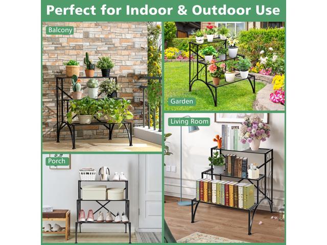 SlickBlue 3-Tier Metal Plant Rack Garden Shelf in Stair Style