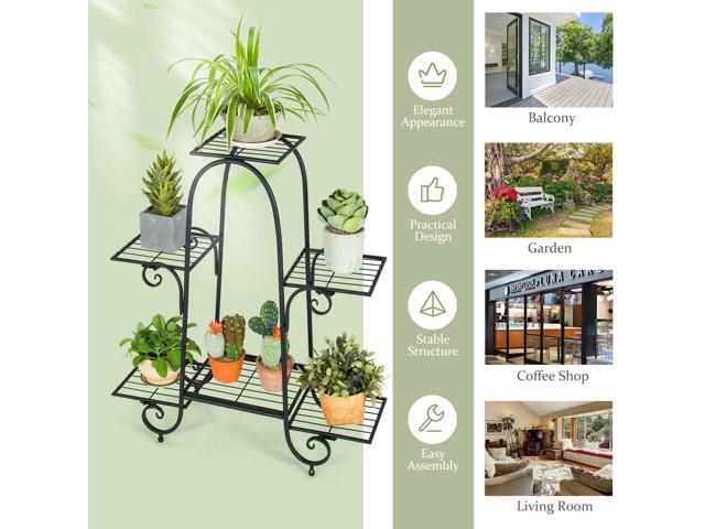 SlickBlue 6-Tier Plant Stand with Adjustable Foot Pads-Black