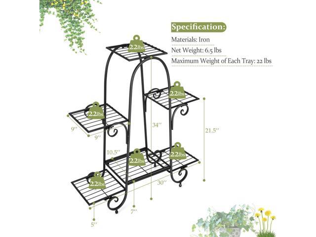SlickBlue 6-Tier Plant Stand with Adjustable Foot Pads-Black