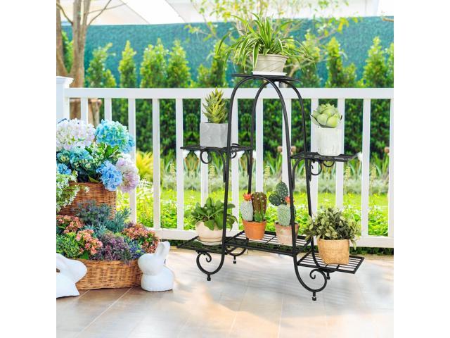 SlickBlue 6-Tier Plant Stand with Adjustable Foot Pads-Black