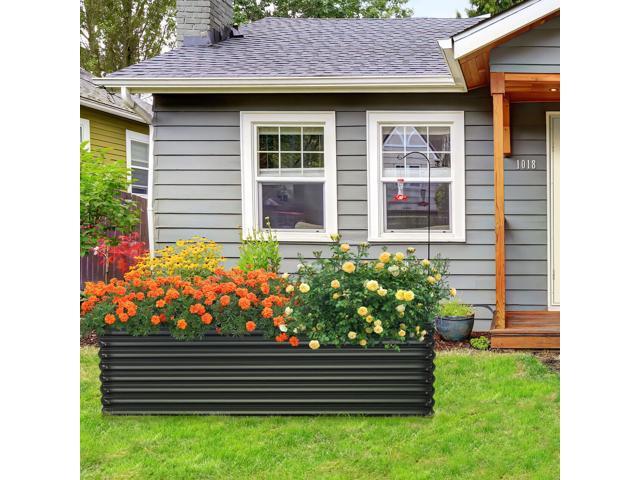 SlickBlue 71 Inch Galvanized Metal Raised Garden Bed for Garden Backyard-Dark Gray