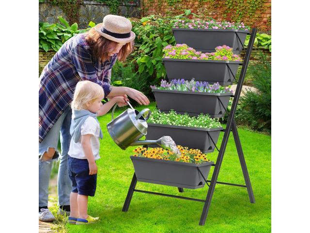 SlickBlue 5-Tier Raised Garden Bed with Water Drainage for Flowers Vegetables