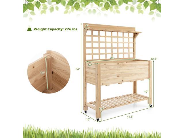 SlickBlue Wooden Raised Garden Bed with Wheels Trellis and Storage Shelf