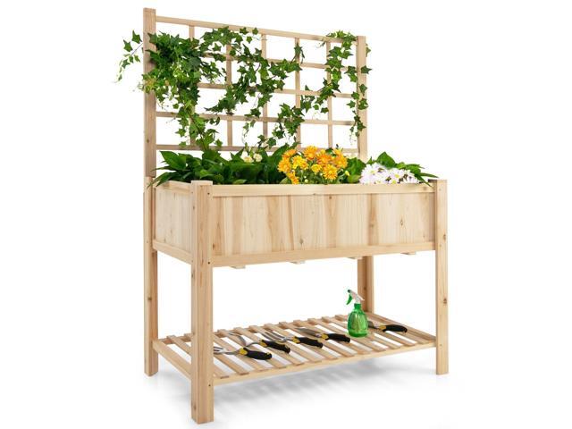 SlickBlue Raised Garden Bed Elevated Wooden Planter Box with Trellis