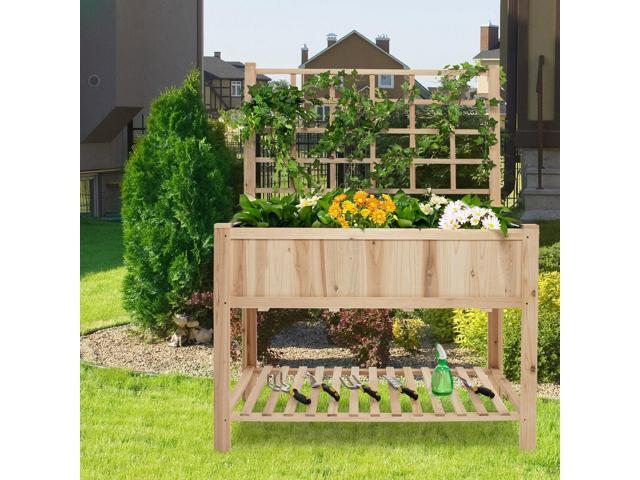 SlickBlue Raised Garden Bed Elevated Wooden Planter Box with Trellis
