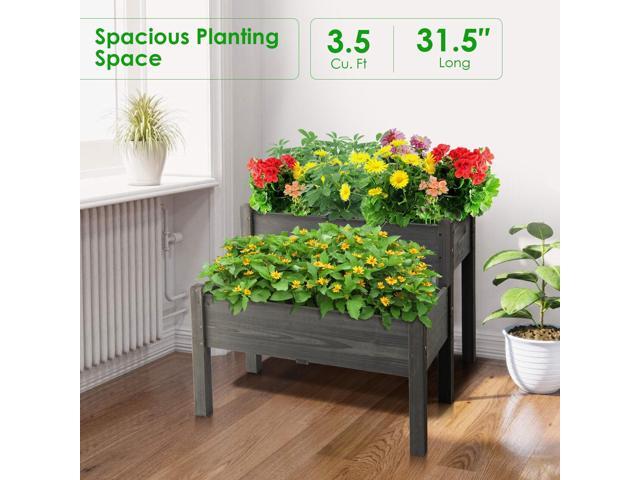 SlickBlue 2 Tier Wooden Elevated Planter Box with Legs and Drain Holes for Balcony and Yard