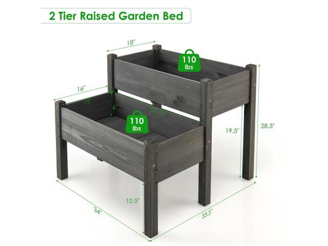 SlickBlue 2 Tier Wooden Elevated Planter Box with Legs and Drain Holes for Balcony and Yard