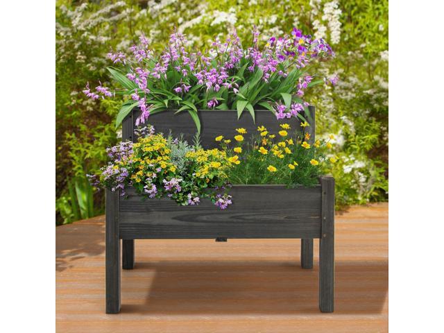 SlickBlue 2 Tier Wooden Elevated Planter Box with Legs and Drain Holes for Balcony and Yard