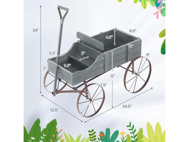 SlickBlue Wooden Wagon Plant Bed with Metal Wheels for Garden Yard Patio
