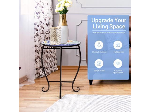 SlickBlue Outdoor Indoor Steel Accent Plant Stand Cobalt Table