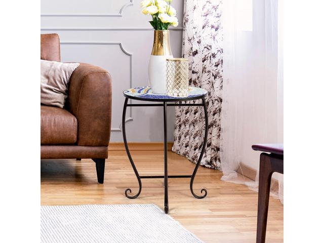 SlickBlue Outdoor Indoor Steel Accent Plant Stand Cobalt Table