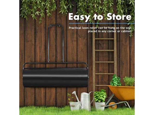 SlickBlue Tow Lawn Roller Water Filled Metal Push Roller-Black