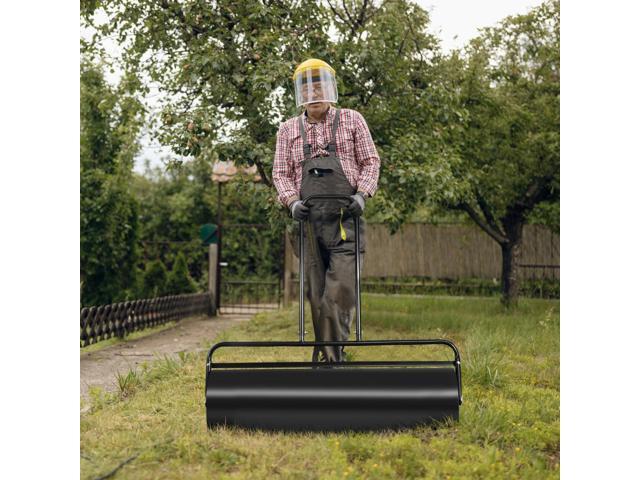 SlickBlue Tow Lawn Roller Water Filled Metal Push Roller-Black