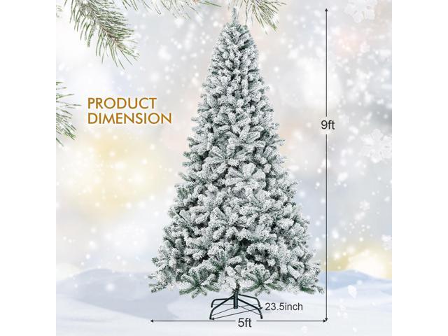 SlickBlue 9 Feet Artificial Christmas Tree with Premium Snow Flocked Hinged