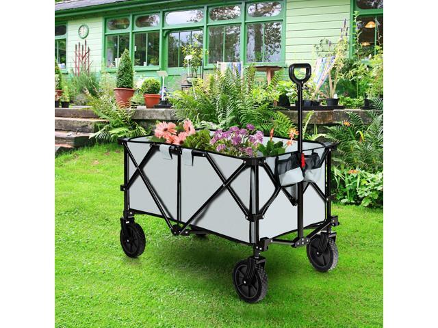 SlickBlue Outdoor Folding Wagon Cart with Adjustable Handle and Universal Wheels