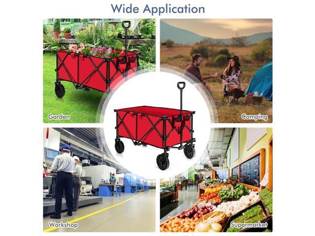 SlickBlue Outdoor Folding Wagon Cart with Adjustable Handle and Universal Wheels
