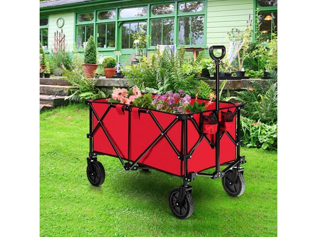 SlickBlue Outdoor Folding Wagon Cart with Adjustable Handle and Universal Wheels