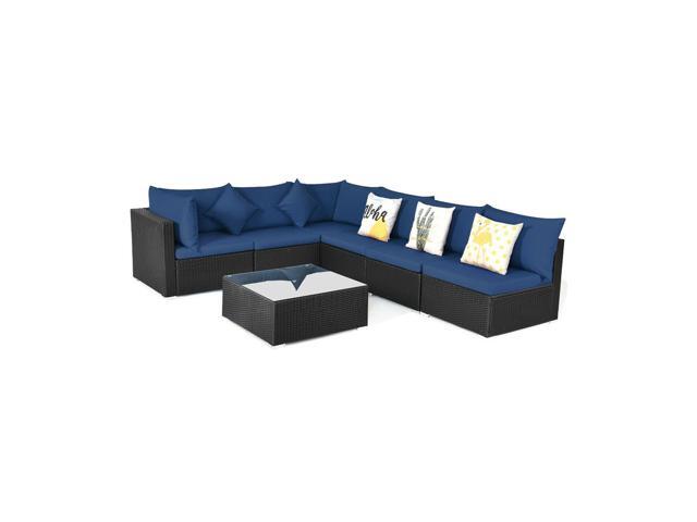 SlickBlue 7 Pieces Sectional Wicker Furniture Sofa Set with Tempered Glass Top