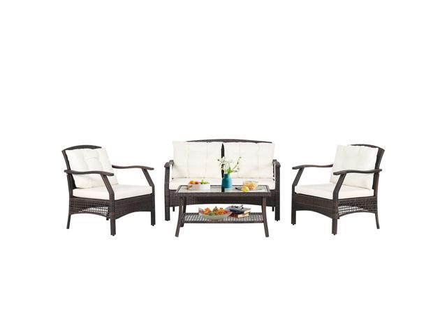 SlickBlue 4 Pieces Outdoor Rattan Conversation Set with Protective Cover