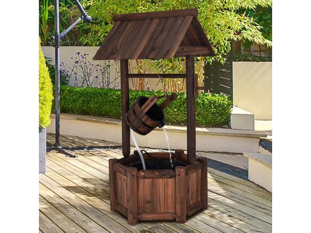 SlickBlue Garden Rustic Wishing Well Wooden Water Fountain with Pump