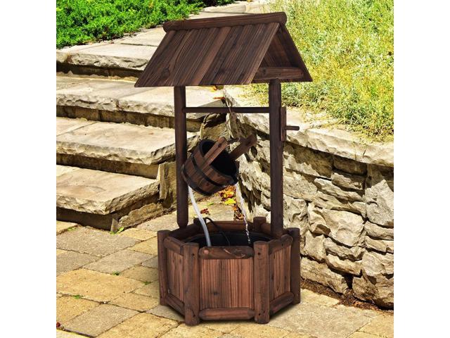SlickBlue Garden Rustic Wishing Well Wooden Water Fountain with Pump