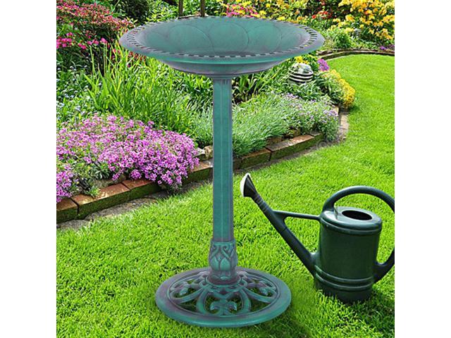 SlickBlue Outdoor Garden Green Pedestal Bird Bath Feeder