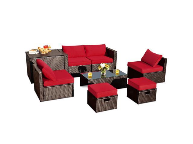 SlickBlue 8 Pieces Patio Space-Saving Rattan Furniture Set with Storage Box and Waterproof Cover