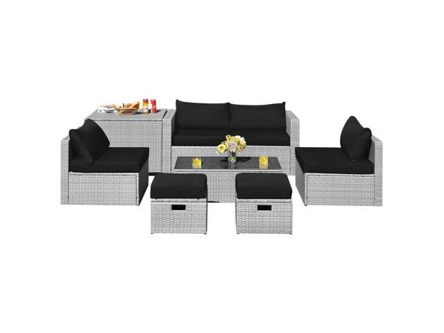 SlickBlue 8 Pieces Patio Rattan Furniture Set with Storage Waterproof Cover and Cushion