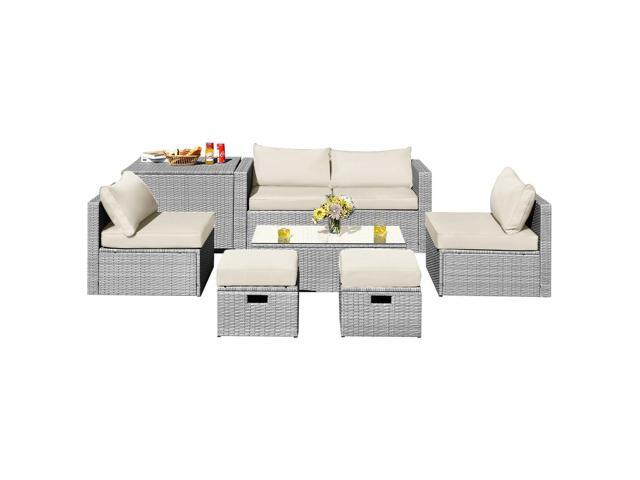 SlickBlue 8 Pieces Patio Rattan Furniture Set with Storage Waterproof Cover and Cushion