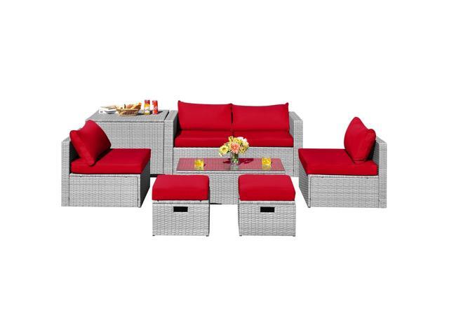 SlickBlue 8 Pieces Patio Rattan Furniture Set with Storage Waterproof Cover and Cushion