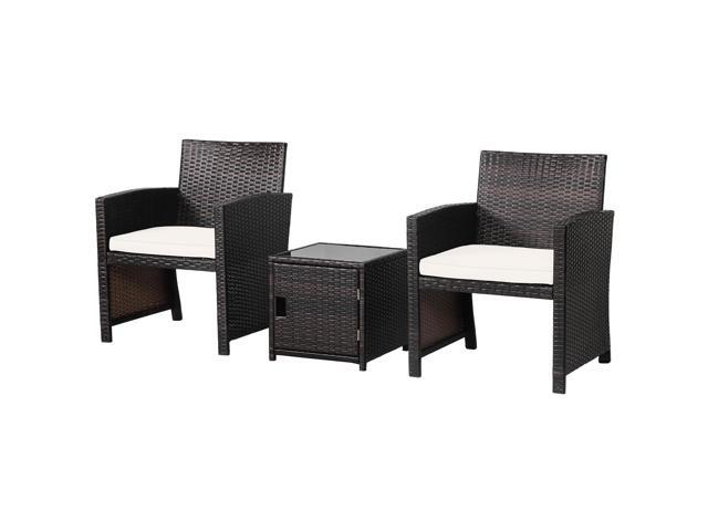 SlickBlue 3 Pieces Patio Wicker Furniture Set with Storage Table and Protective Cover