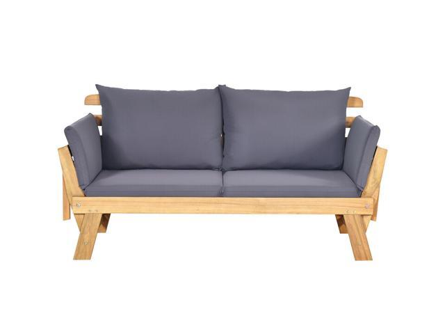 SlickBlue Patio Convertible Solid Wood Sofa with Cushion