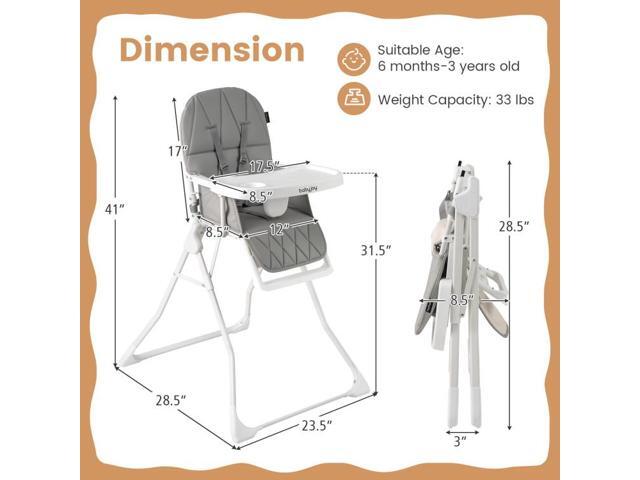 SlickBlue Easy Clean Compact Highchair with Removable Adjustable Tray and PU Seat Cushion