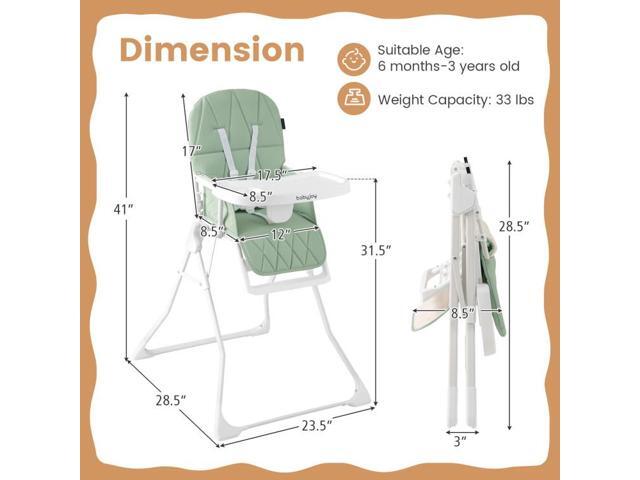 SlickBlue Easy Clean Compact Highchair with Removable Adjustable Tray and PU Seat Cushion
