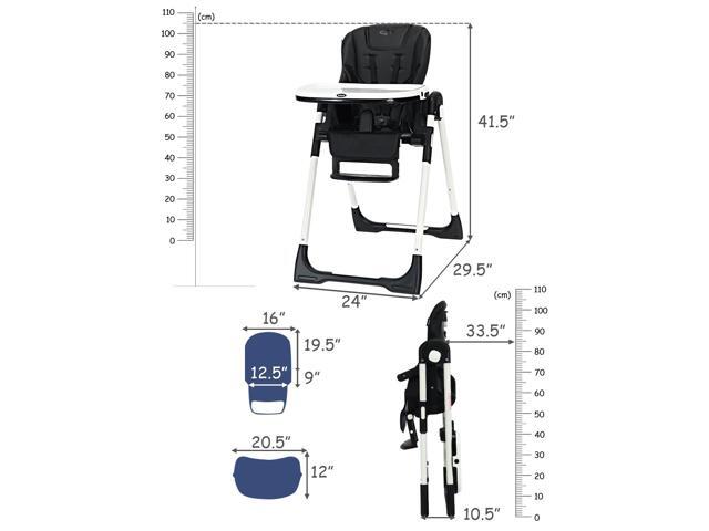 SlickBlue Foldable High chair with Multiple Adjustable Backrest-Black