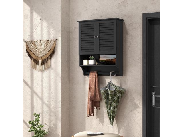 SlickBlue 2-Doors Bathroom Wall-Mounted Medicine Cabinet with Towel Bar-Black