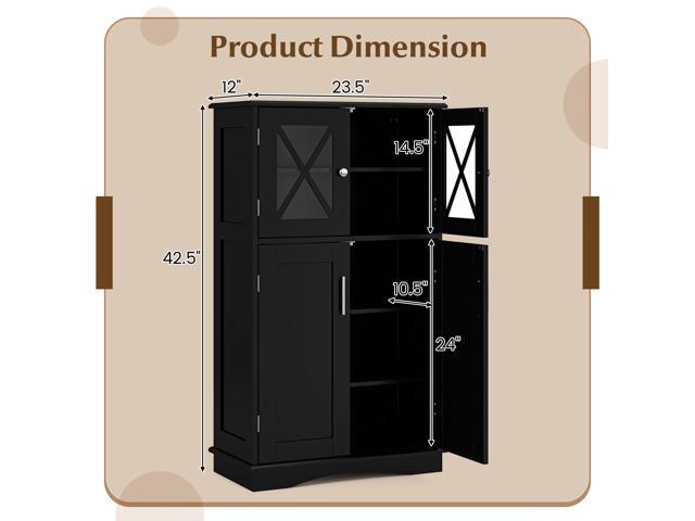 SlickBlue 4 Doors Freeestanding Bathroom Floor Cabinet with Adjustable Shelves