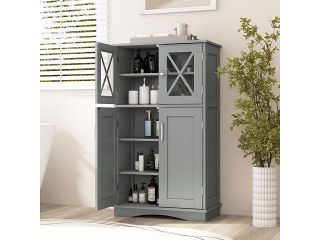 SlickBlue 4 Doors Freeestanding Bathroom Floor Cabinet with Adjustable Shelves