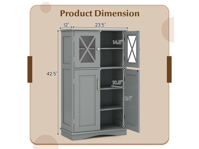 SlickBlue 4 Doors Freeestanding Bathroom Floor Cabinet with Adjustable Shelves
