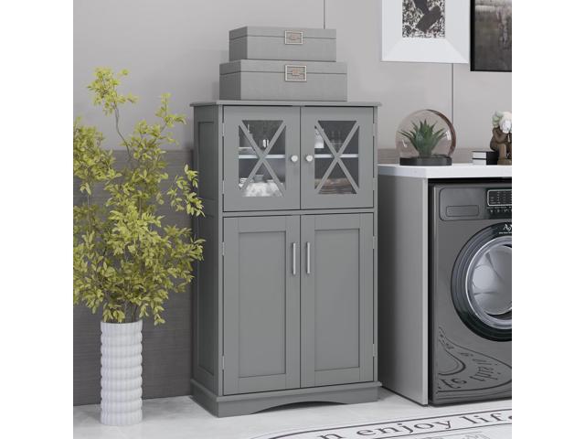 SlickBlue 4 Doors Freeestanding Bathroom Floor Cabinet with Adjustable Shelves