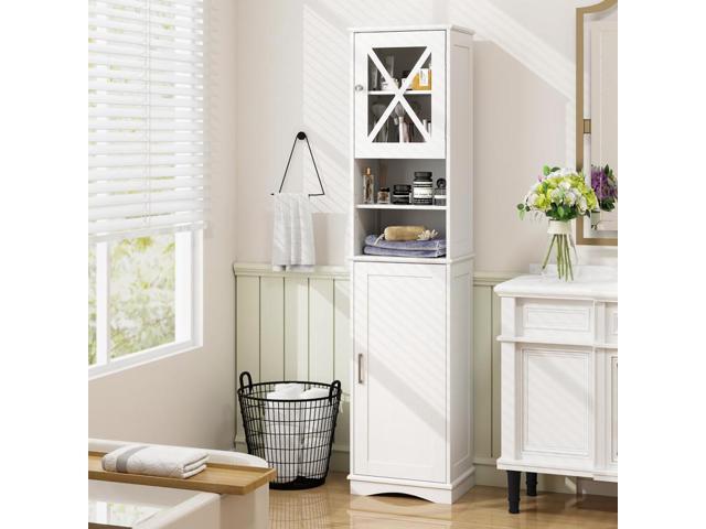 SlickBlue 67 Inch Tall Bathroom Cabinet Freestanding Storage Cabinet with 5 Adjustable Shelves-White
