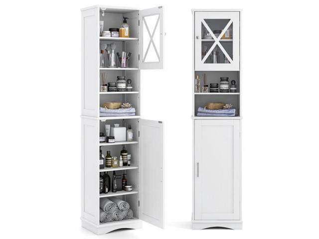 SlickBlue 67 Inch Tall Bathroom Cabinet Freestanding Storage Cabinet with 5 Adjustable Shelves-White