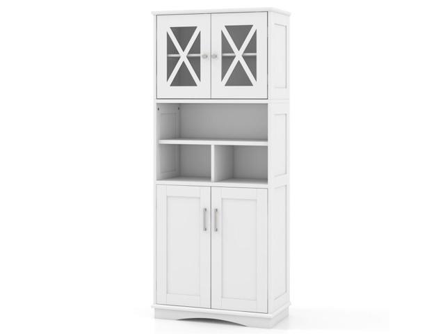 SlickBlue Tall Bathroom Cabinet Large Floor Storage Cabinet with Acrylic Doors and 3 Cubes-White