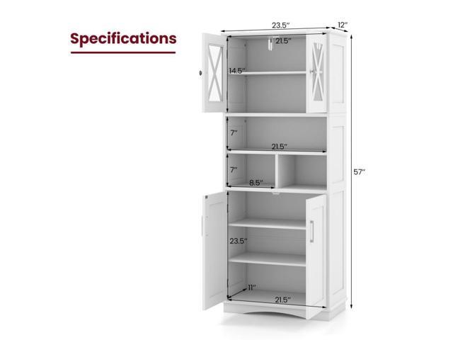 SlickBlue Tall Bathroom Cabinet Large Floor Storage Cabinet with Acrylic Doors and 3 Cubes-White