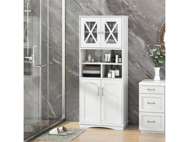 SlickBlue Tall Bathroom Cabinet Large Floor Storage Cabinet with Acrylic Doors and 3 Cubes-White